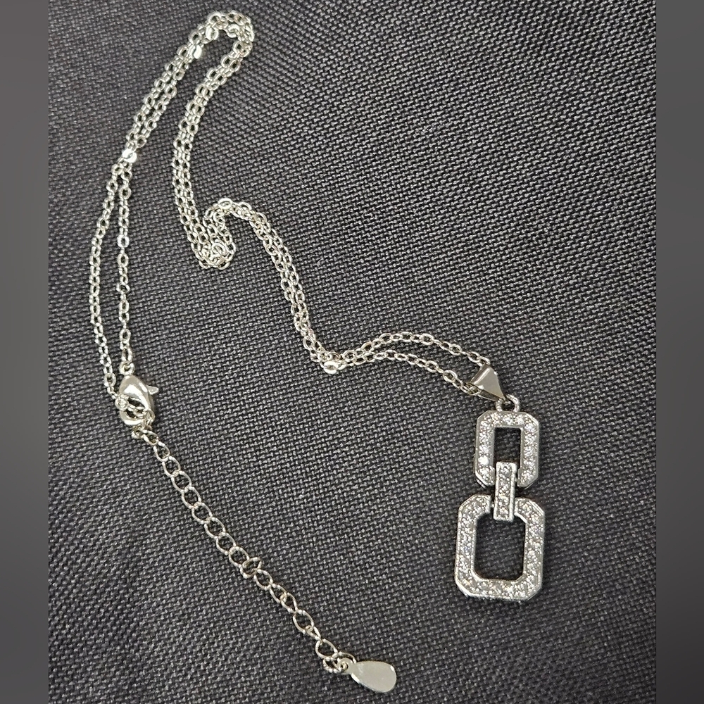 NEW Geometric 925 Silver & Zirconia Pendant Necklace
